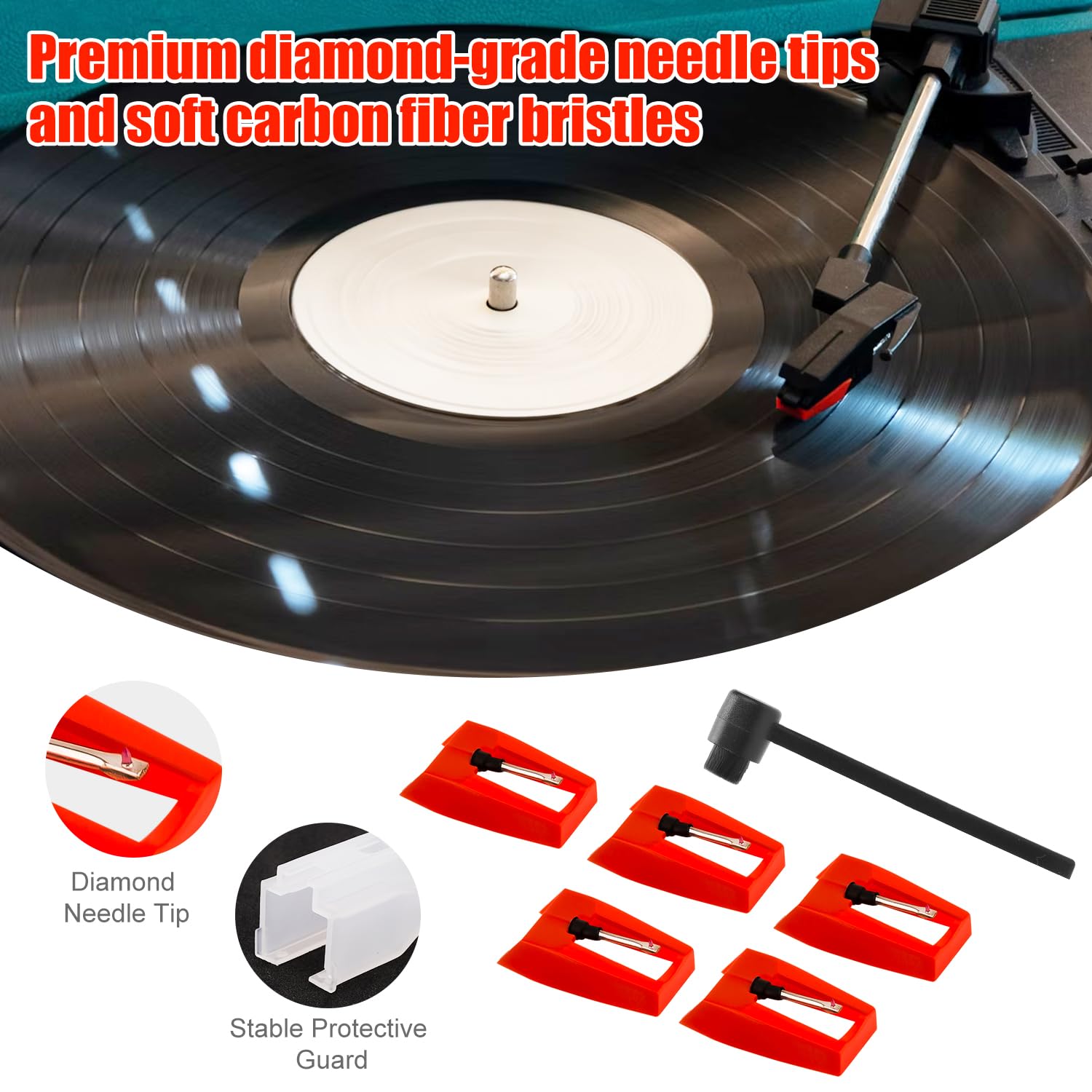 5pcs Record Player Needles, Turntable Stylus Replacement with